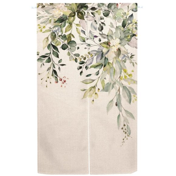 Botanical Green Leaves Flower Vines Floral Japanese Noren Curtains Asian Art New - Picture 6 of 10